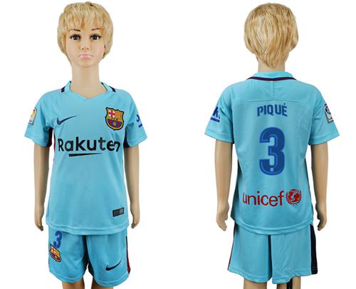 Barcelona #3 Pique Away Kid Soccer Club Jersey